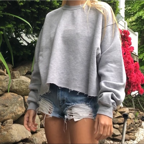 Tops - THRIFTED GREY CROPPED SWEATSHIRT